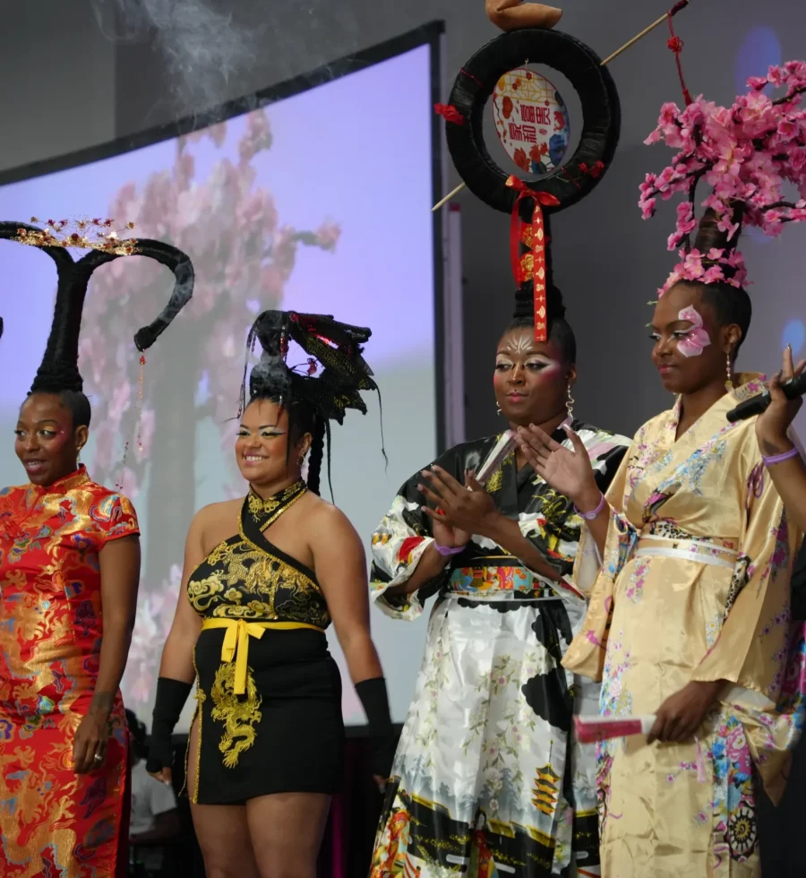 Wild & Crazy Fantasy Hair Competition Highlights at The HEBS Contestants showcasing imaginative hairstyles at the Wild & Crazy Fantasy Hair Competition